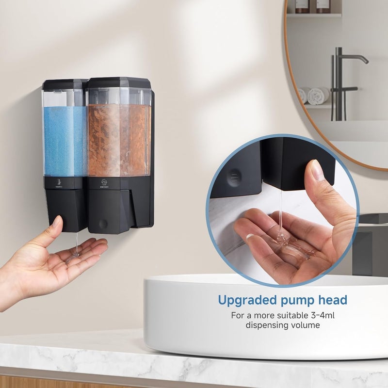 POBAMLE Shampoo and Conditioner Dispenser Wall Mounted, Shower Soap Dispenser No Drill Upadate Easy Slot Install, Shampoo Dispenser for Shower Bathroom Large Capacity 500ml * 2 Chamber Holder Black - Image 4
